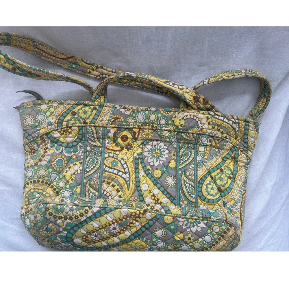 Vera Bradley Sun Valley Quilted Cotton‎ Tote Bag Yellow Teal Paisley Zip Top#480